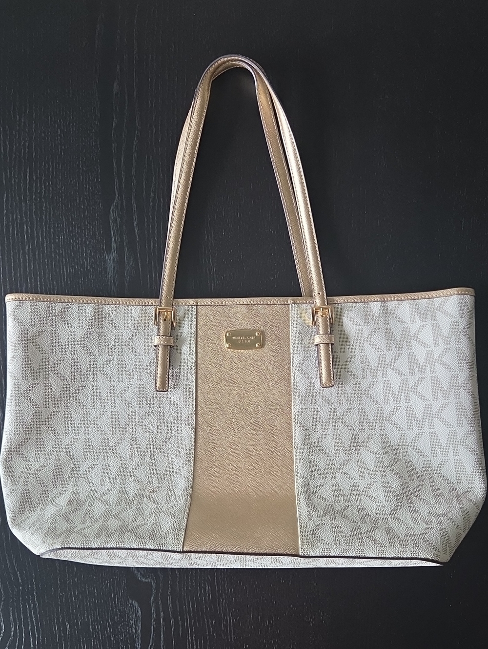 Michael Kors Ivory Logo Tote with Gold Trim